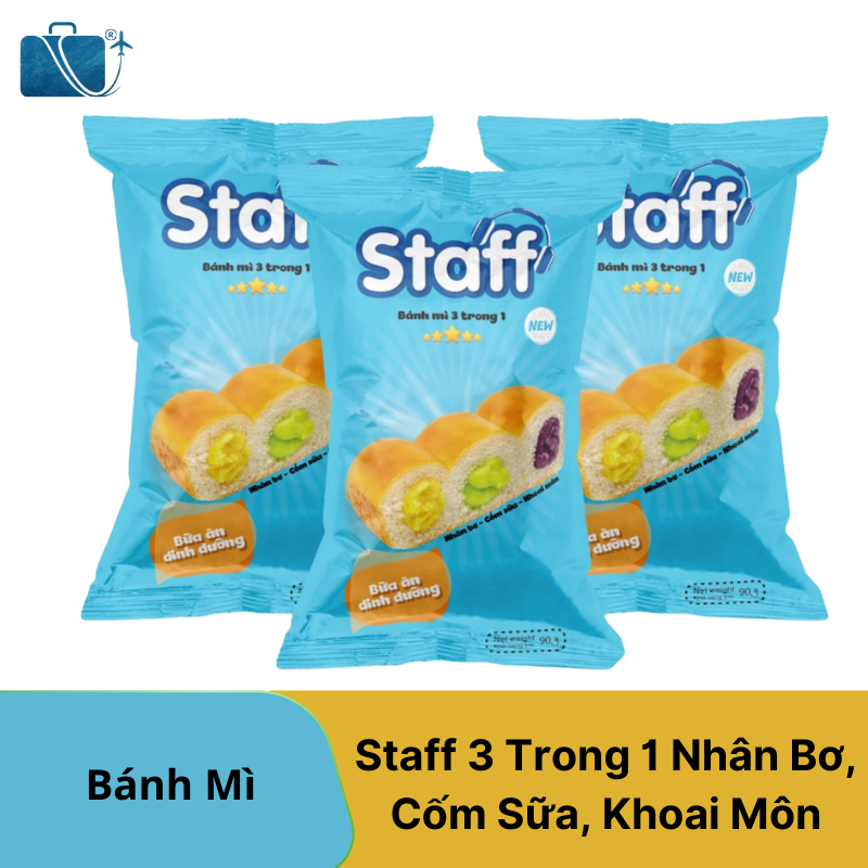 Bánh Mì STAFF 3 Trong 1 Nhân Bơ, Cốm Sữa, Khoai Môn – Ship Quốc Tế Nhật, Mỹ, Hàn, Campuchia