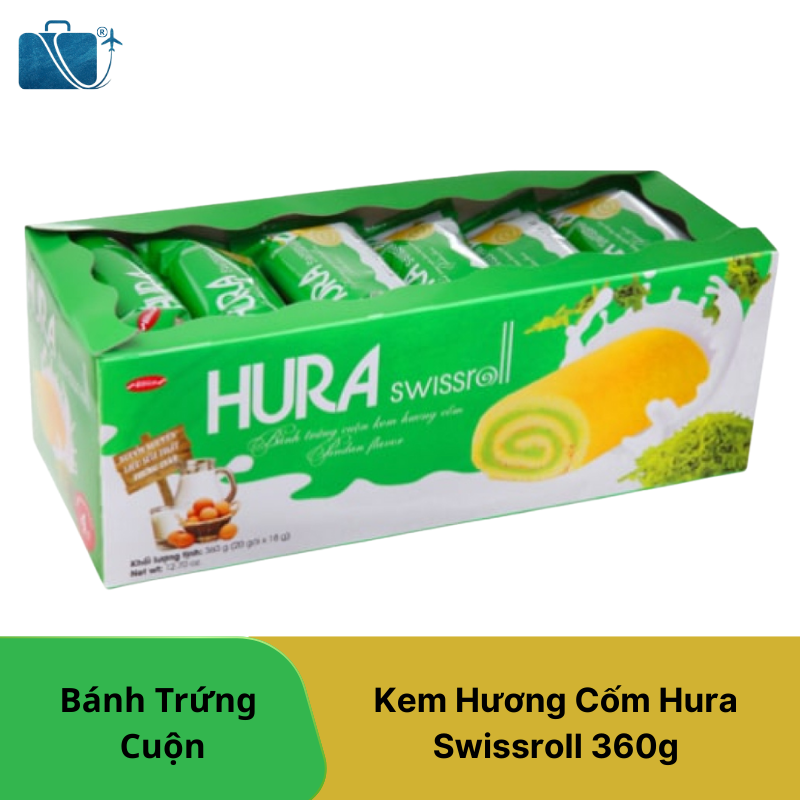 Bánh Trứng Cuộn Kem Hương Cốm Hura Swissroll 360g – Ship Quốc Tế Nhật, Mỹ, Hàn, Campuchia
