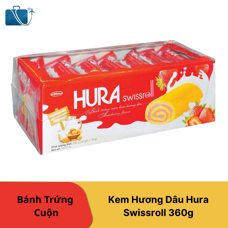 Bánh Trứng Cuộn Kem Hương Dâu Hura Swissroll 360g – Ship Quốc Tế Nhật, Mỹ, Hàn, Campuchia