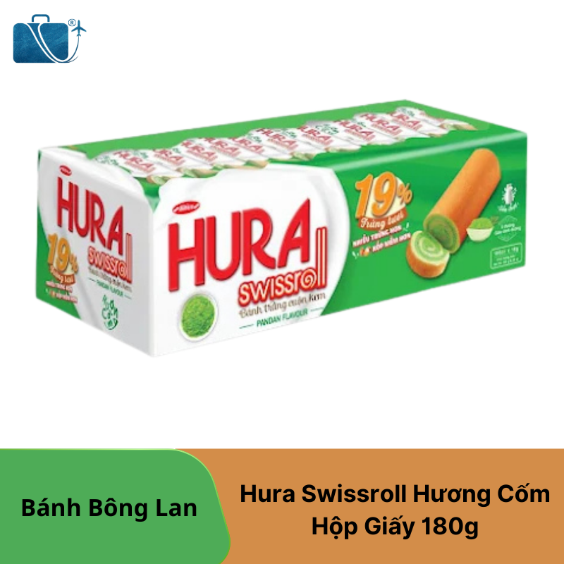 Bánh Bông Lan Hura Swissroll Hương Cốm Hộp Giấy 180g – Ship Quốc Tế Nhật, Mỹ, Hàn, Campuchia
