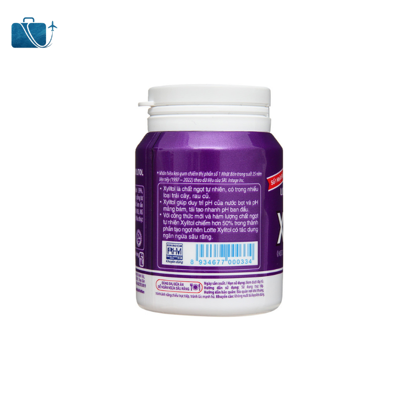 Kẹo gum không đường Lotte Xylitol hương Blueberry Mint hũ 55.1g 2