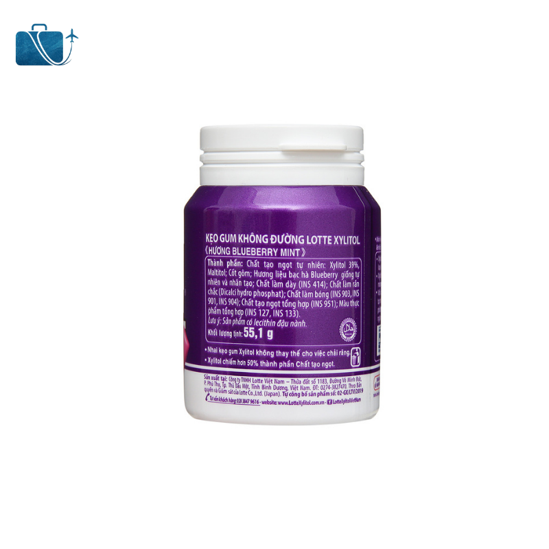 Kẹo gum không đường Lotte Xylitol hương Blueberry Mint hũ 55.1g 3