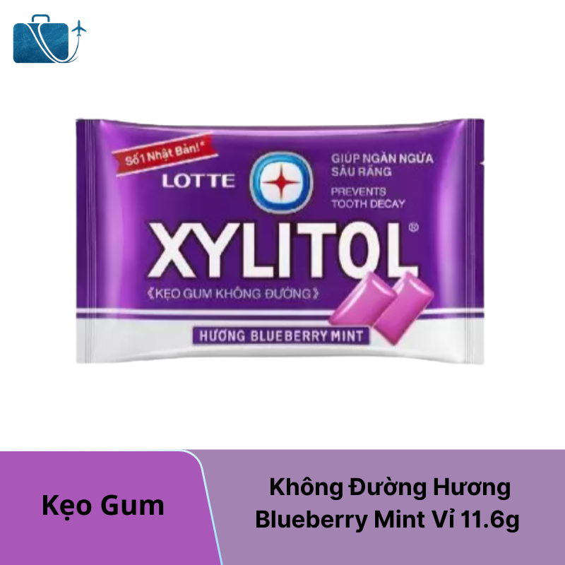 Kẹo Gum Xylitol Không Đường Vị Việt Quất Bạc Hà 11.6g