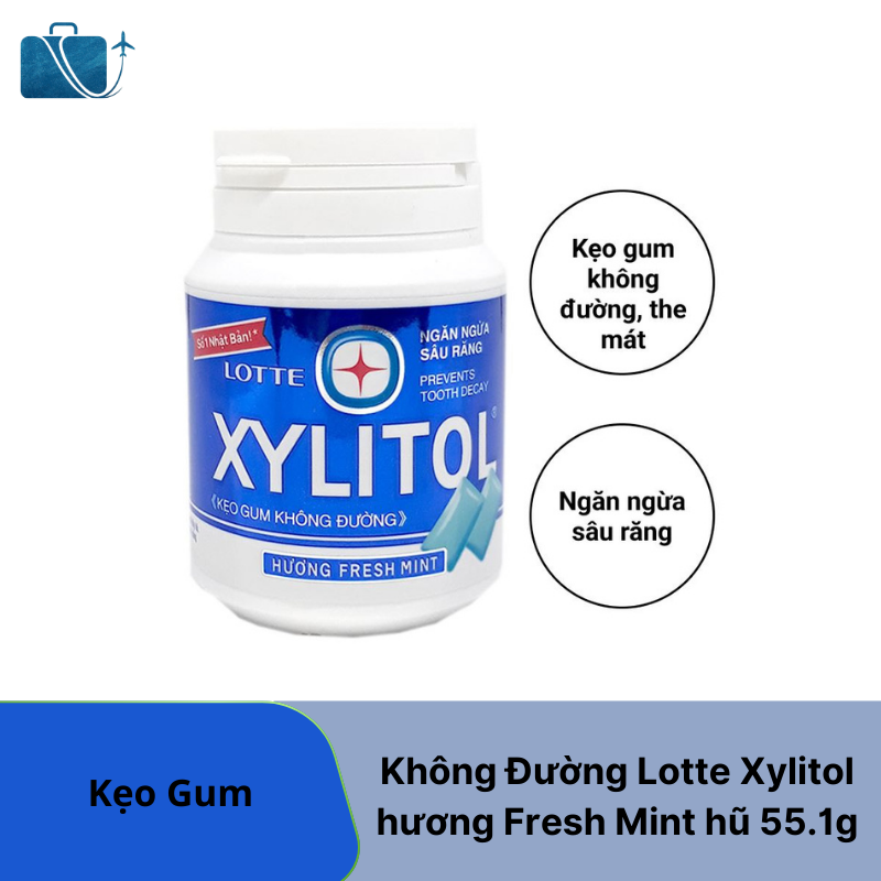 Kẹo gum không đường Lotte Xylitol hương Fresh Mint hũ 55.1g
