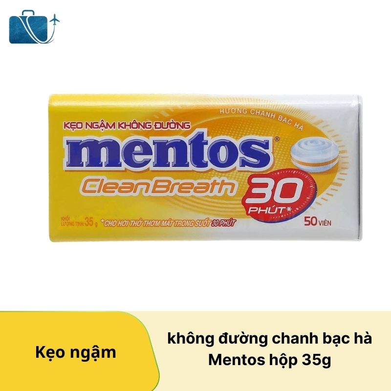 Kẹo ngậm không đường chanh bạc hà Mentos hộp 35g