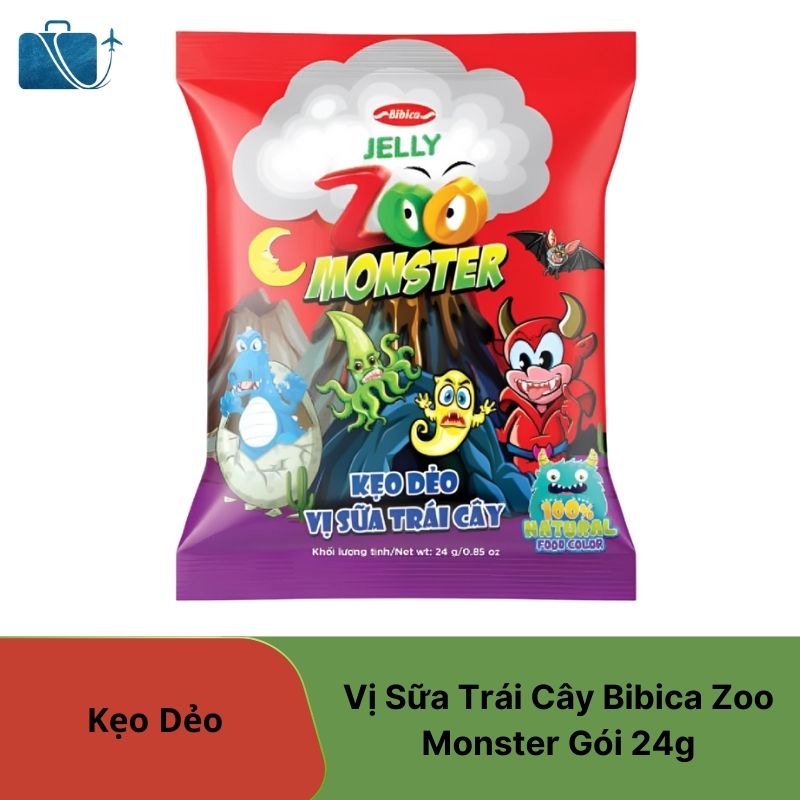 Kẹo Dẻo Vị Sữa Trái Cây Bibica Zoo Monster Gói 24g