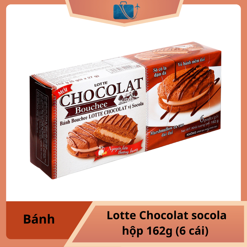 Bánh Bouchee Lotte Chocolat – Hộp 6 Cái 162g | Mềm mịn – Ngọt ngào – Đậm vị socola