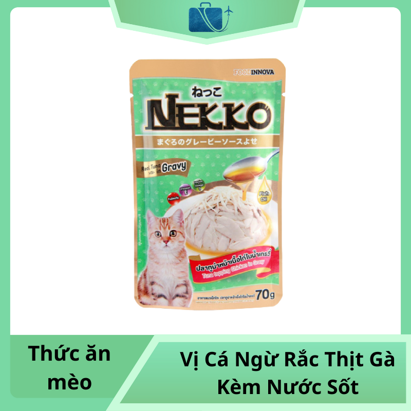 Thức Ăn Cho Mèo NEKKO Vị Cá Ngừ Rắc Thịt Gà Kèm Nước Sốt – Gói 70g