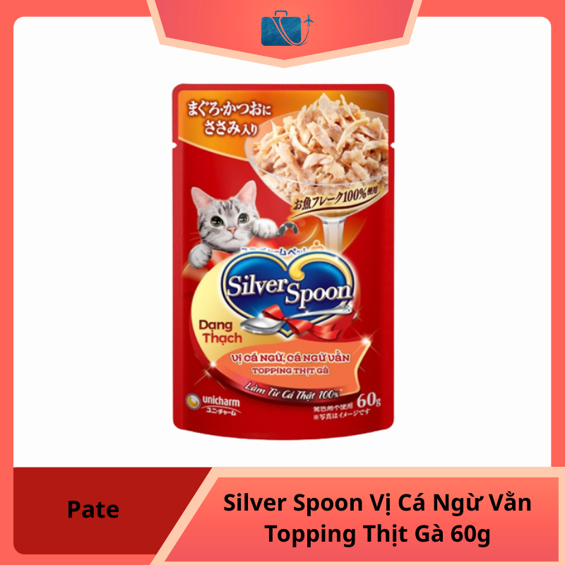 Pate Silver Spoon Cho Mèo Vị Cá Ngừ Vằn Topping Thịt Gà 60g
