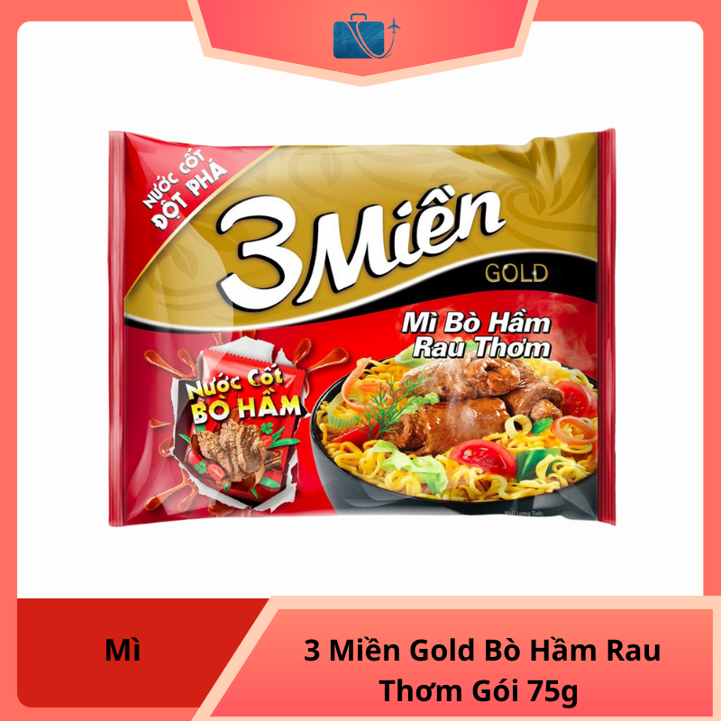 Mì 3 Miền Gold Bò Hầm Rau Thơm Gói 75g
