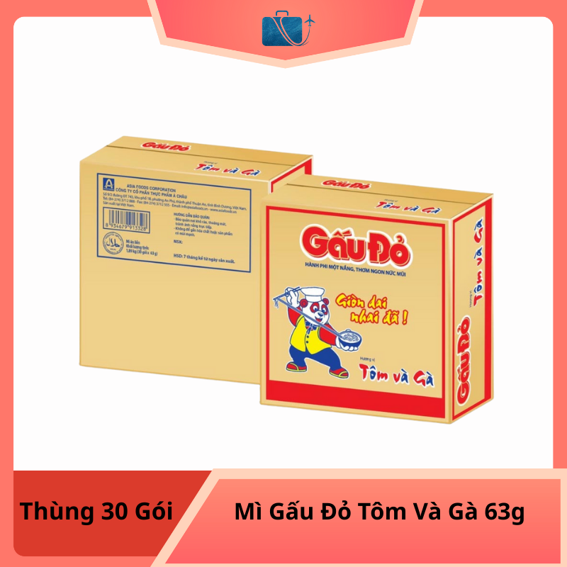 Thùng 30 Gói Mì Gấu Đỏ Tôm Và Gà 63g