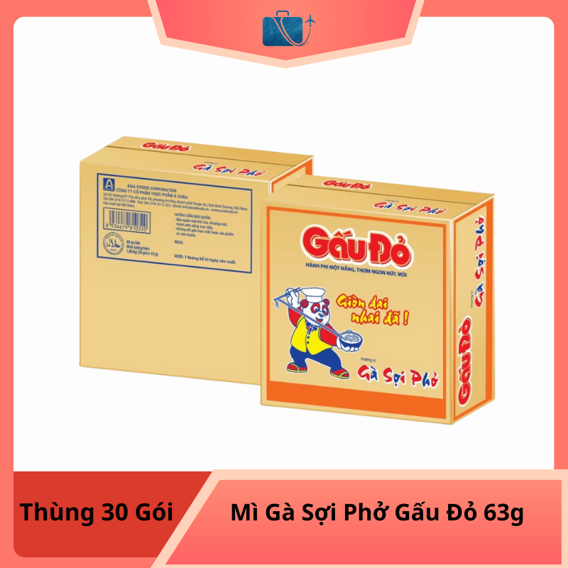 Thùng 30 Gói Mì Gà Sợi Phở Gấu Đỏ 63g