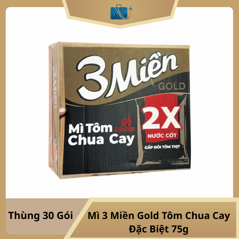 Thùng 30 Gói Mì 3 Miền Gold Tôm Chua Cay Đặc Biệt 75g