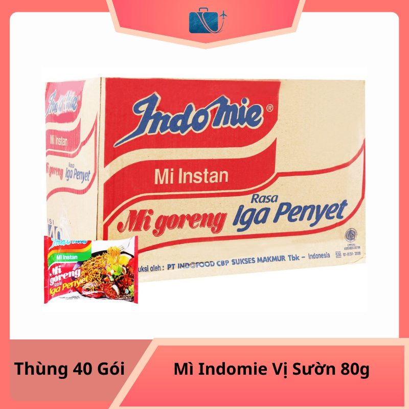 Thùng 40 Gói Mì Xào Khô Indomie Mi Goreng Rasa Iga Penyet Vị Sườn 80g