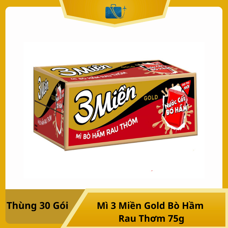 Thùng 30 Gói Mì 3 Miền Gold Bò Hầm Rau Thơm 75g