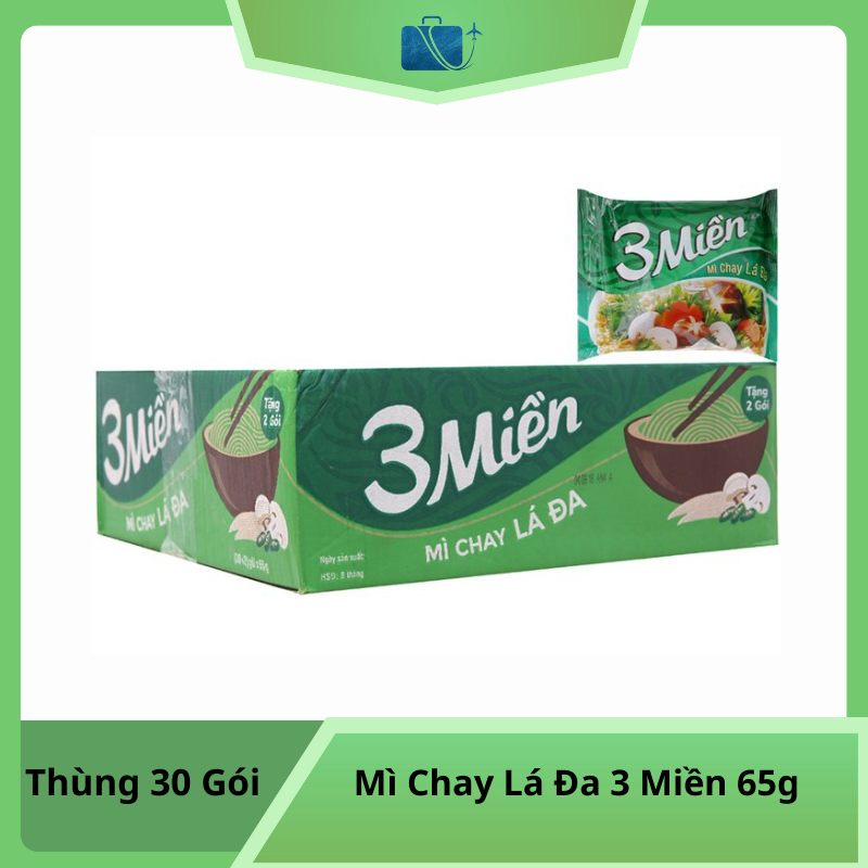 Thùng 30 Gói Mì Chay Lá Đa 3 Miền 65g