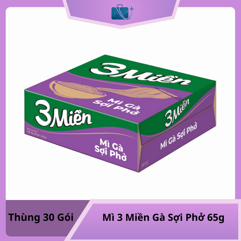 Thùng 30 Gói Mì 3 Miền Gà Sợi Phở 65g