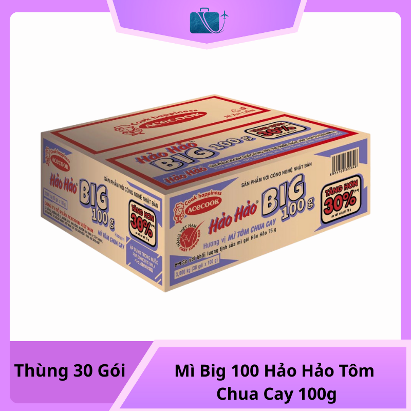 Thùng 30 Gói Mì Big 100 Hảo Hảo Tôm Chua Cay 100g