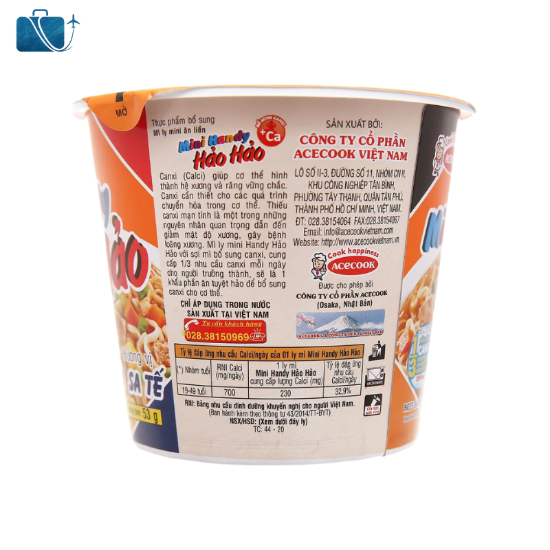 Mì Ăn Liền Mini Handy Hảo Hảo Vị Bò Sa Tế Ly 53g 2
