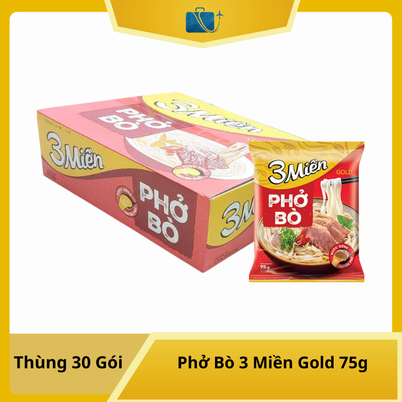 Thùng 30 Gói Phở Bò 3 Miền Gold 75g