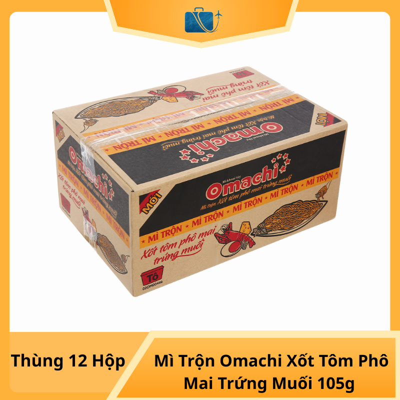 Thùng 12 Hộp Mì Trộn Omachi Xốt Tôm Phô Mai Trứng Muối 105g