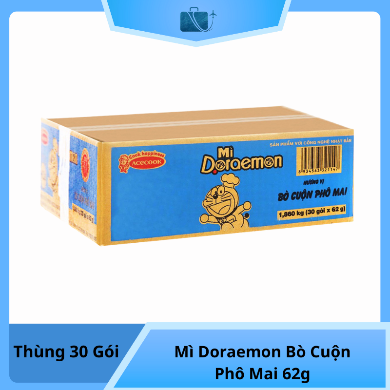 Thùng 30 Gói Mì Doraemon Bò Cuộn Phô Mai 62g