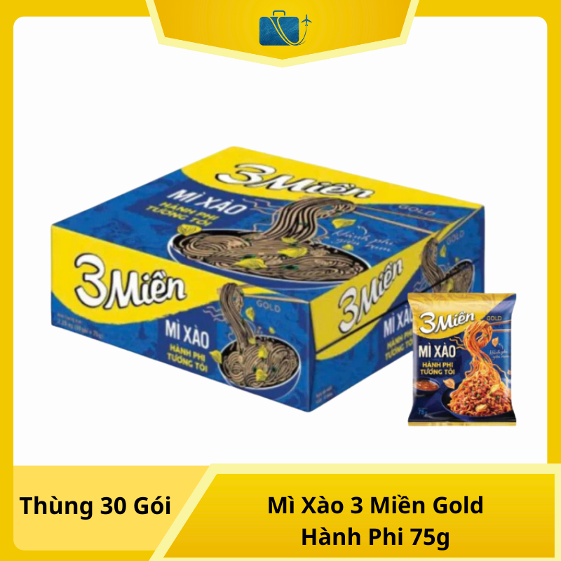 Thùng 30 Gói Mì Xào 3 Miền Gold Hành Phi 75g