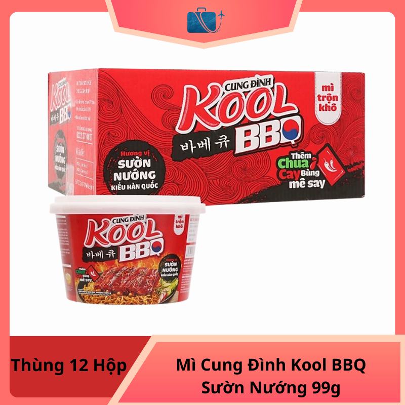 Thùng 12 Hộp Mì Cung Đình Kool BBQ Sườn Nướng Kiểu Hàn Quốc 99g