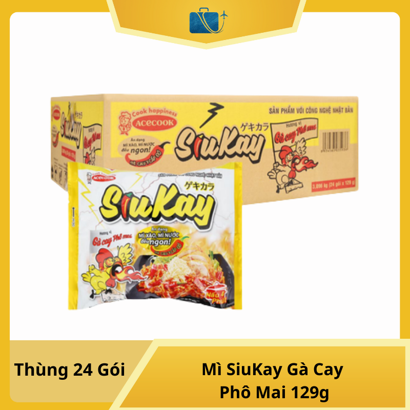 Thùng 24 Gói Mì SiuKay Gà Cay Phô Mai 129g