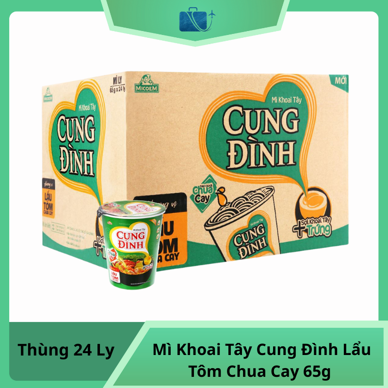 Thùng 24 Ly Mì Khoai Tây Cung Đình Lẩu Tôm Chua Cay 65g