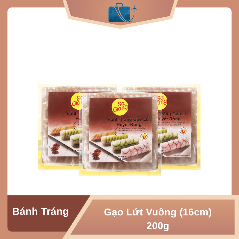 Bánh Tráng Gạo Lứt Vuông 16cm Sa Giang 200g