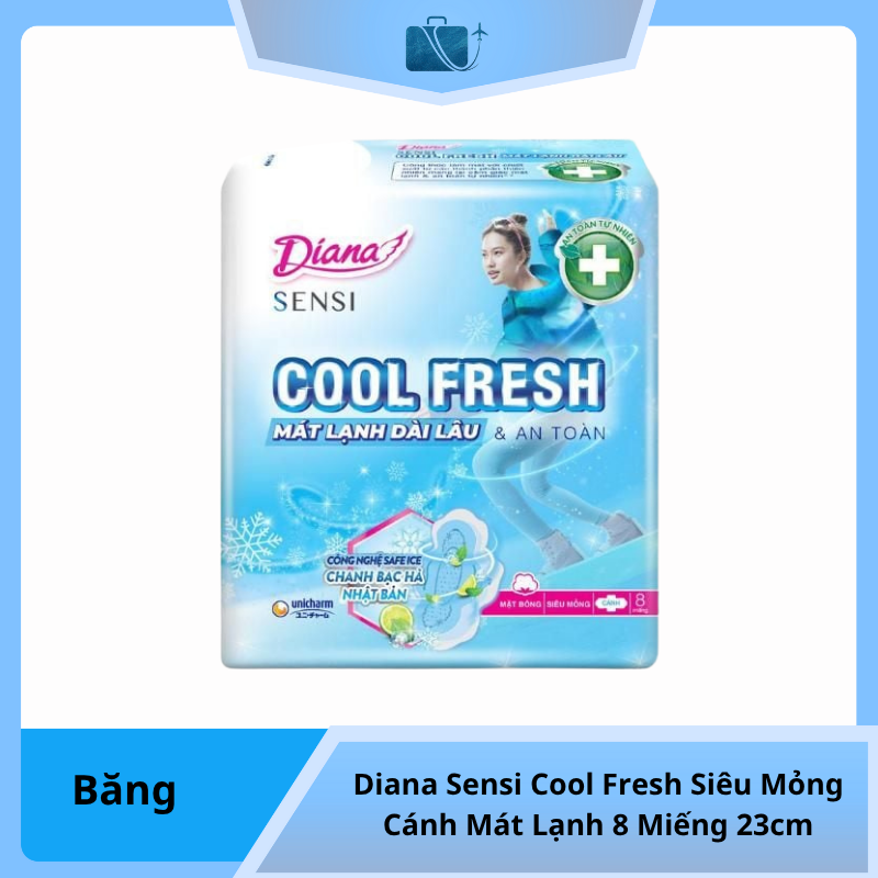 Băng Vệ Sinh Diana Sensi Cool Fresh Siêu Mỏng Cánh Mát Lạnh 8 Miếng 23cm