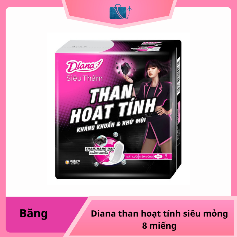 Băng vệ sinh Diana than hoạt tính siêu mỏng 8 miếng