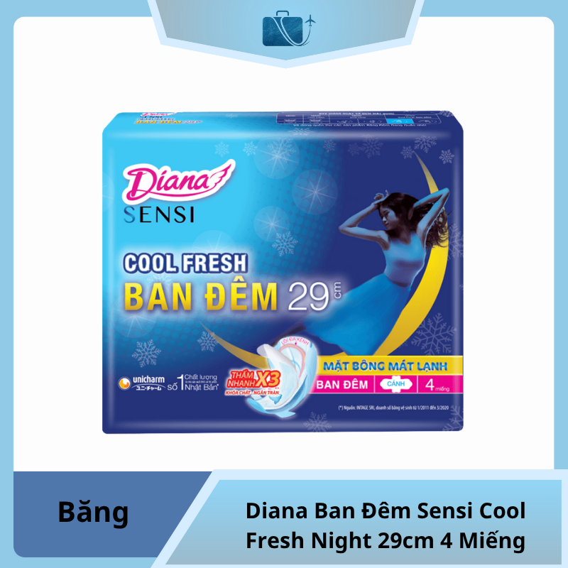 Băng Vệ Sinh Diana Ban Đêm Sensi Cool Fresh Night 29cm 4 Miếng