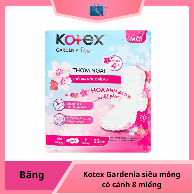 Băng vệ sinh Kotex Gardenia siêu mỏng có cánh 8 miếng
