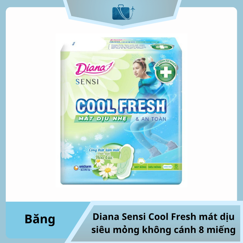 Băng vệ sinh Diana Sensi Cool Fresh mát dịu siêu mỏng không cánh 8 miếng