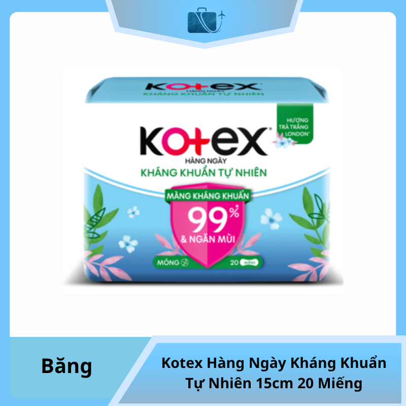 Băng vệ sinh Kotex Hàng Ngày Kháng Khuẩn Tự Nhiên 15cm 20 Miếng
