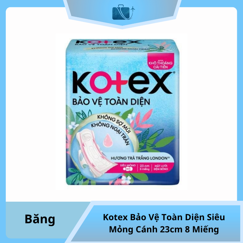 Băng Vệ Sinh Kotex Bảo Vệ Toàn Diện Siêu Mỏng Cánh 23cm 8 Miếng