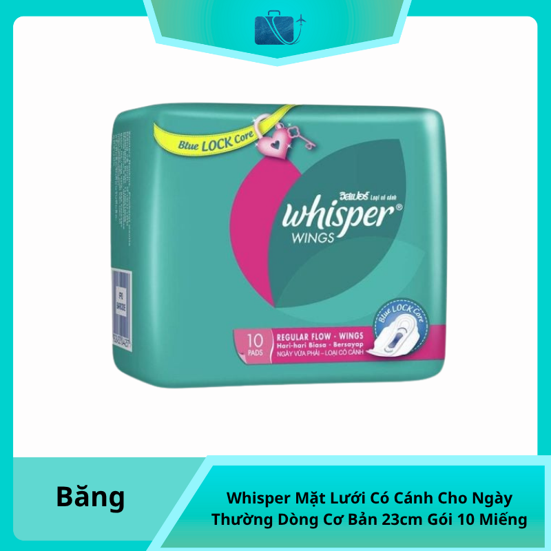 Băng Vệ Sinh Whisper Mặt Lưới Có Cánh Cho Ngày Thường Dòng Cơ Bản 23cm Gói 10 Miếng