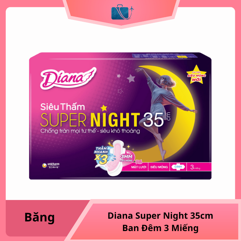 Băng Vệ Sinh Diana Super Night 35cm Ban Đêm 3 Miếng