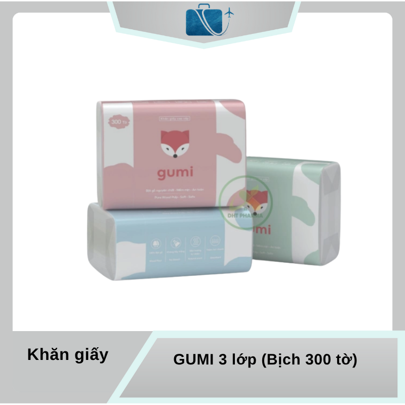 Khăn Giấy Rút GUMI 3 Lớp – Bịch 300 Tờ Mềm Mại, Thấm Hút Tốt, An Toàn Cho Mọi Loại Da