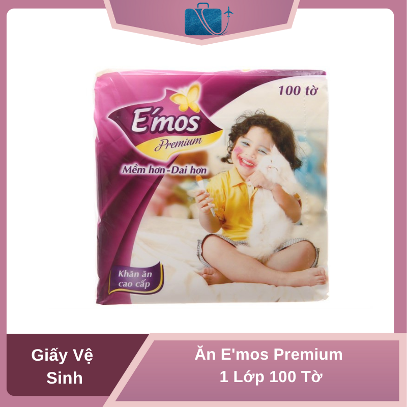 Khăn Giấy Ăn E'mos Premium 1 Lớp 100 Tờ