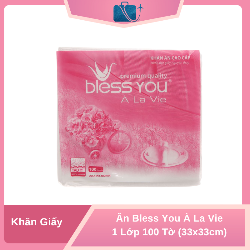 Khăn Giấy Ăn Bless You À La Vie 1 Lớp 100 Tờ (33x33cm)