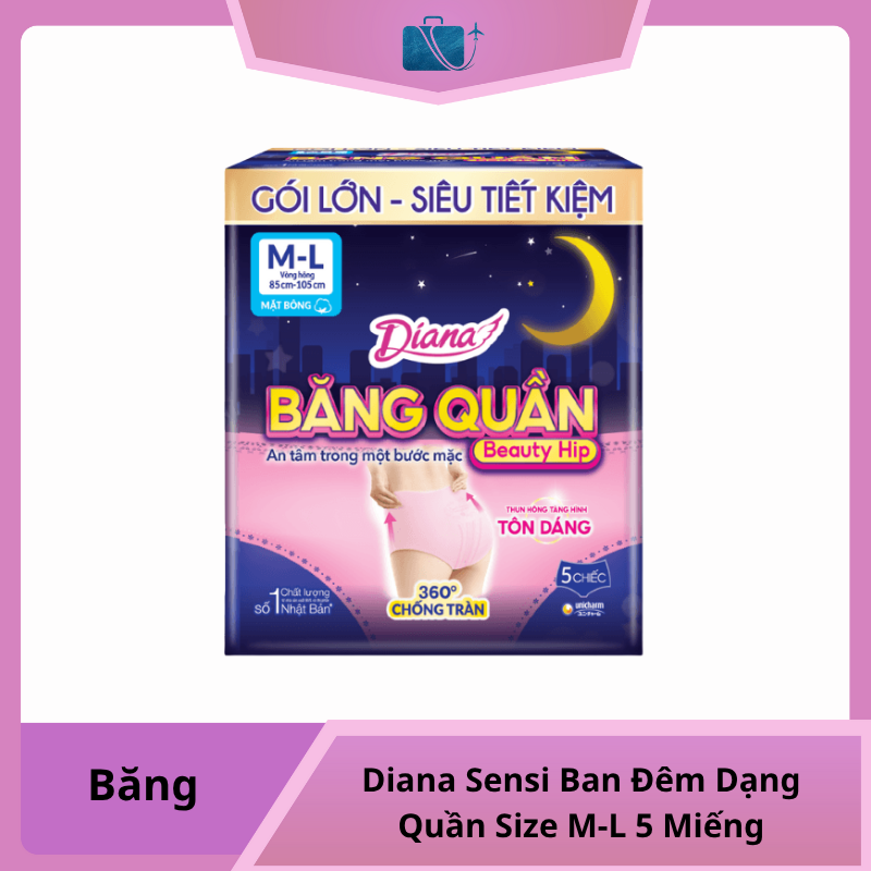 Băng Vệ Sinh Diana Sensi Ban Đêm Dạng Quần Size M-L 5 Miếng
