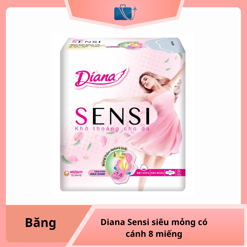 Băng vệ sinh ban ngày Diana Sensi siêu mỏng có cánh 8 miếng