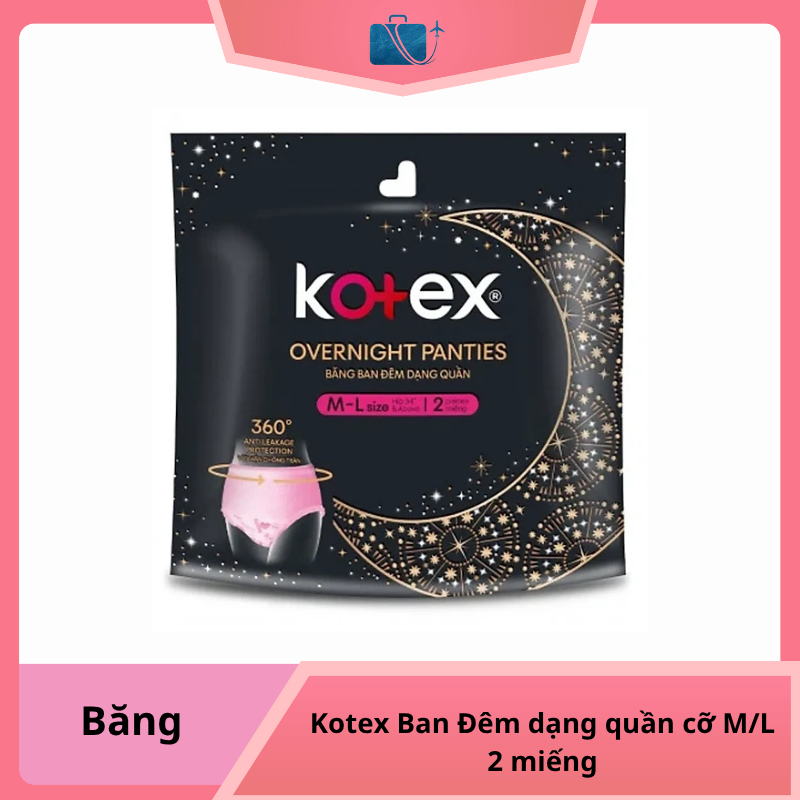 Băng Vệ Sinh Kotex Ban Đêm dạng quần cỡ M/L 2 miếng