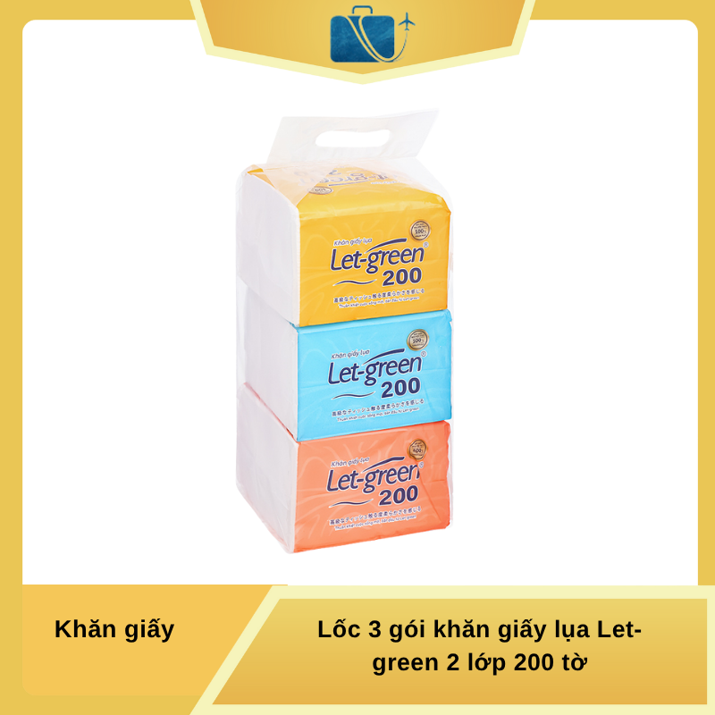 Lốc 3 Gói Khăn Giấy Lụa Let-Green 2 Lớp 200 Tờ