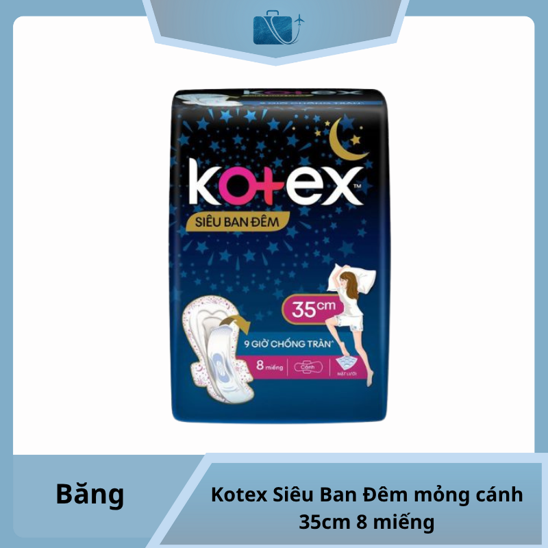 Băng vệ sinh Kotex Siêu Ban Đêm mỏng cánh 35cm 8 miếng - Kotex