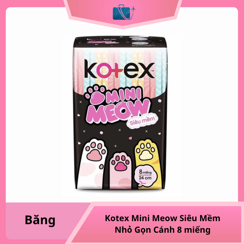 Băng vệ sinh Kotex Mini Meow Siêu Mềm Nhỏ Gọn Cánh 8 miếng