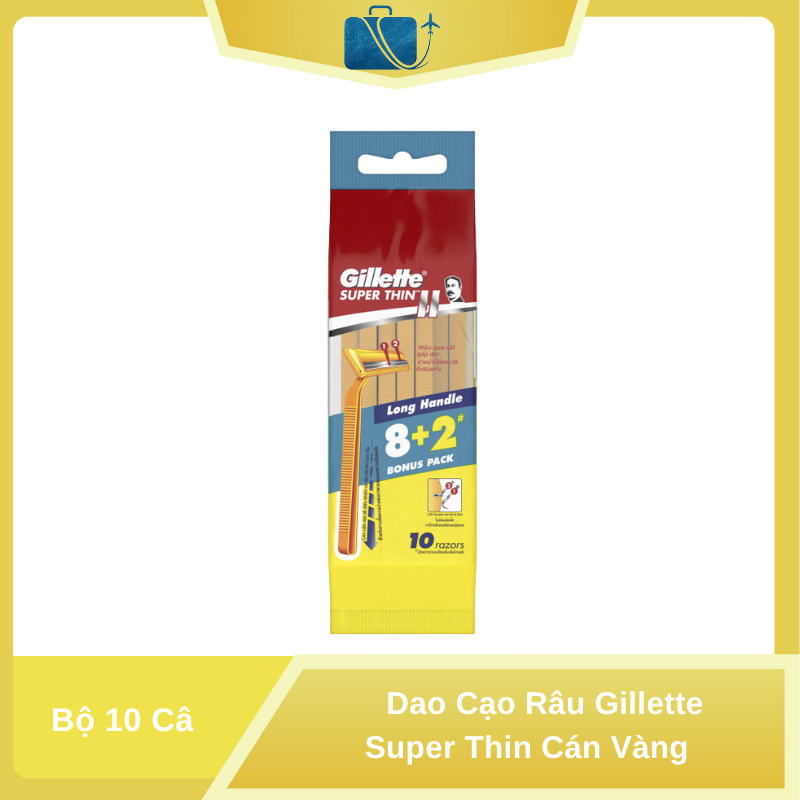 Bộ 10 Cây Dao Cạo Râu Gillette Super Thin Cán Vàng
